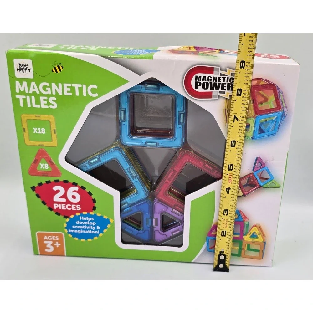 Bee Happy Magnetic Tiles 26 Piece Set Translucent Building Shapes Ages 3+‎ NEW